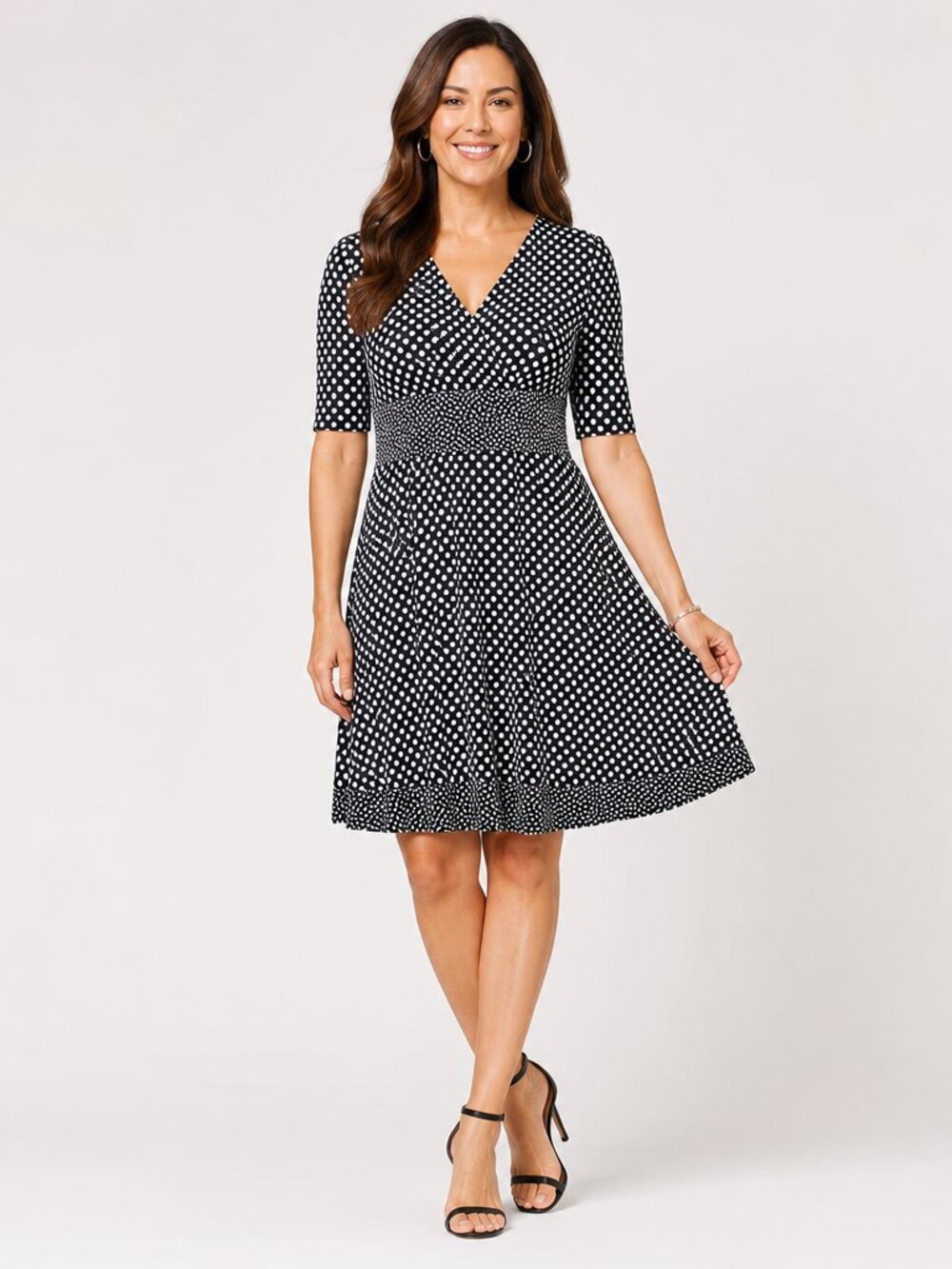 Studio I Petite 10P Polka Dot Fit & Flare Faux Wrap Dress Classic Chic